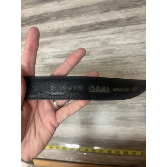 Cabela’s Men’s Black Leather Ranger Belt Size 34 Made in USA Heavy Duty - Picture 7 of 8